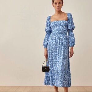 Reformation Blue Mica Floral Print Midi Dress 16
